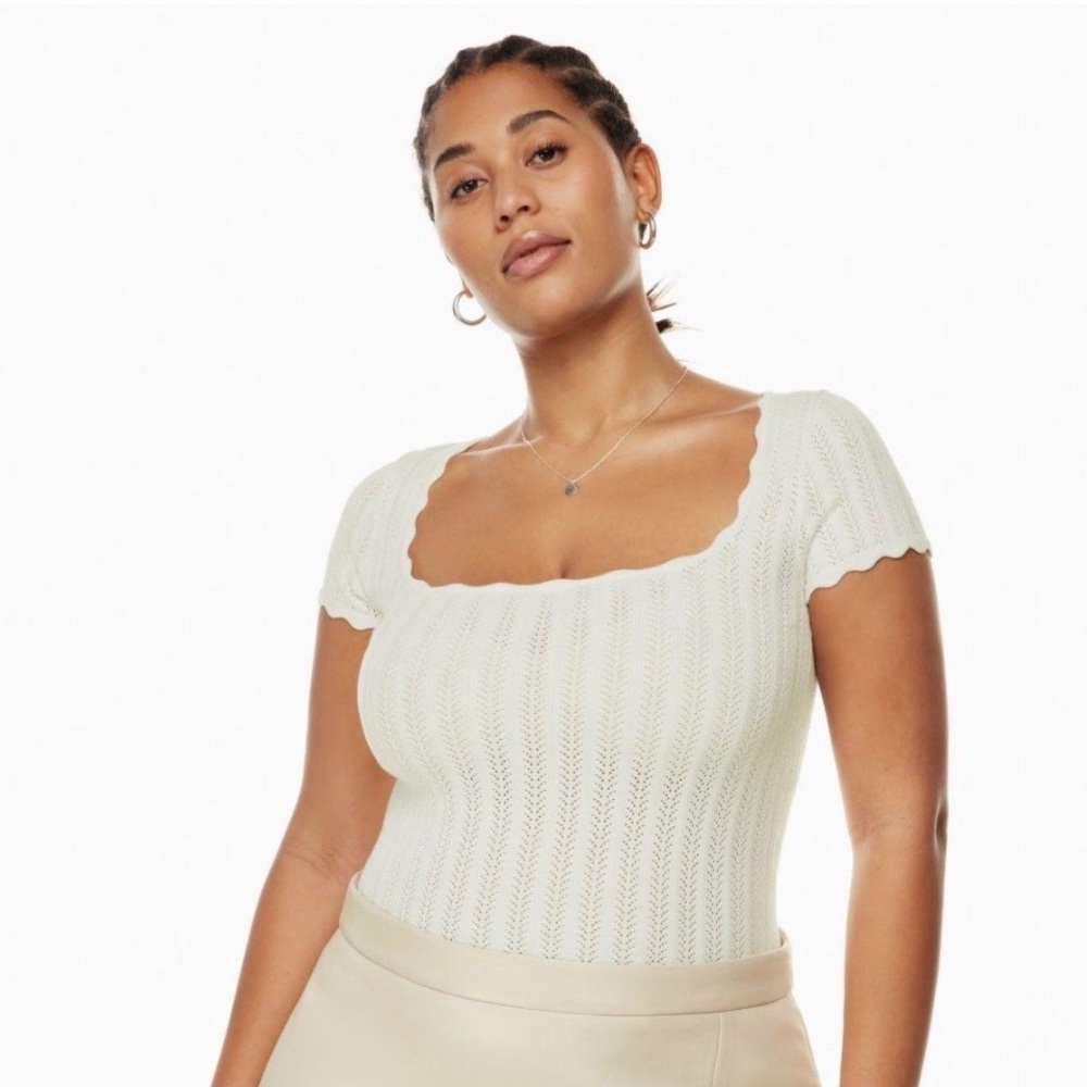 Aritzia Cream Scallop Neck Knit Bodysuit